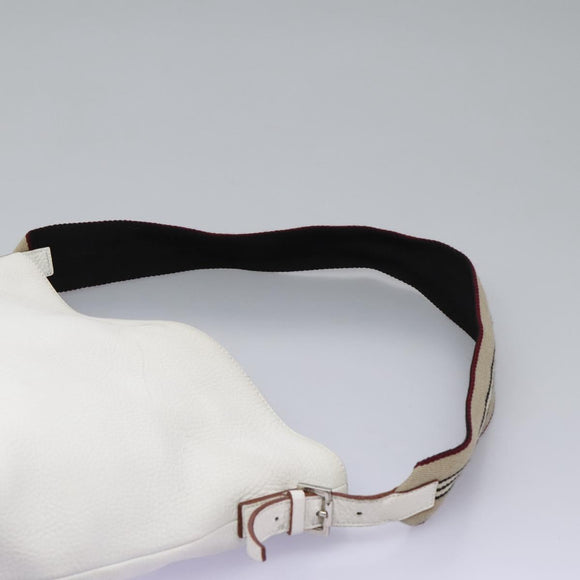 BURBERRY Shoulder Bag Leather White Silver Auth BA2015