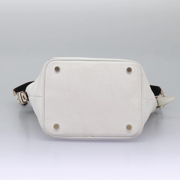 BURBERRY Shoulder Bag Leather White Silver Auth BA2015