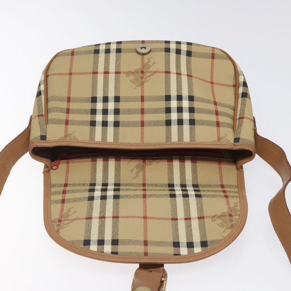 Burberrys Nova Check Shoulder Bag PVC Beige Gold Auth BA2017
