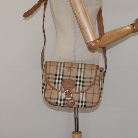 Burberrys Nova Check Shoulder Bag PVC Beige Gold Auth BA2017