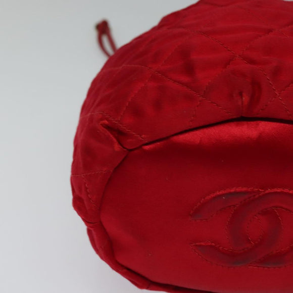 CHANEL Matelasse COCO Mark Chain Shoulder Bag Satin Red Gold CC Auth BA2019