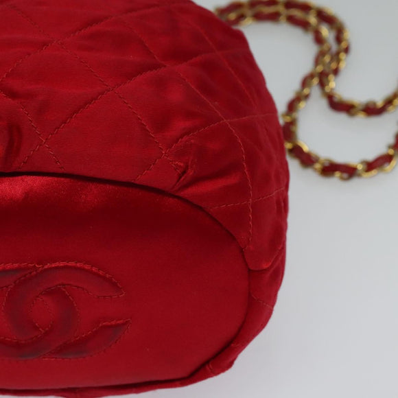 CHANEL Matelasse COCO Mark Chain Shoulder Bag Satin Red Gold CC Auth BA2019
