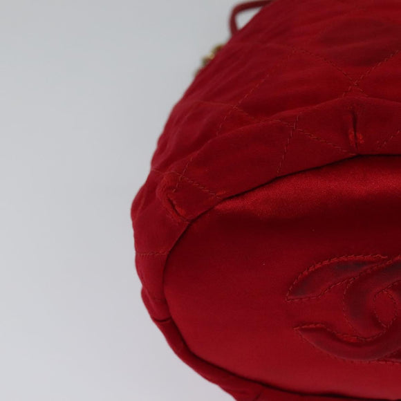 CHANEL Matelasse COCO Mark Chain Shoulder Bag Satin Red Gold CC Auth BA2019