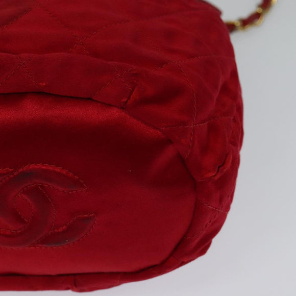 CHANEL Matelasse COCO Mark Chain Shoulder Bag Satin Red Gold CC Auth BA2019