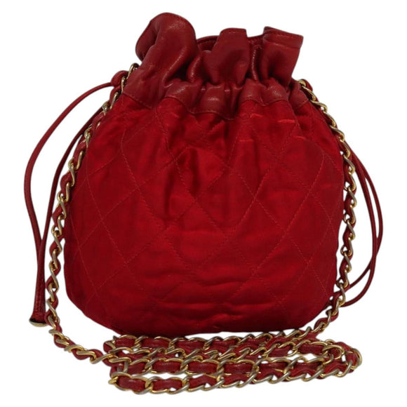 CHANEL Matelasse COCO Mark Chain Shoulder Bag Satin Red Gold CC Auth BA2019