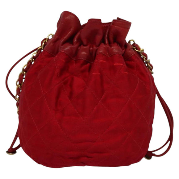 CHANEL Matelasse COCO Mark Chain Shoulder Bag Satin Red Gold CC Auth BA2019
