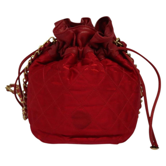 CHANEL Matelasse COCO Mark Chain Shoulder Bag Satin Red Gold CC Auth BA2019