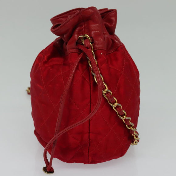 CHANEL Matelasse COCO Mark Chain Shoulder Bag Satin Red Gold CC Auth BA2019