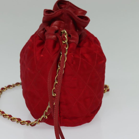 CHANEL Matelasse COCO Mark Chain Shoulder Bag Satin Red Gold CC Auth BA2019