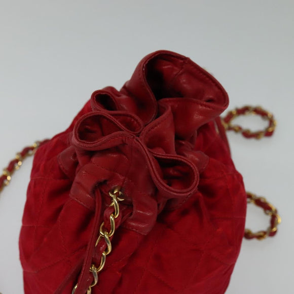 CHANEL Matelasse COCO Mark Chain Shoulder Bag Satin Red Gold CC Auth BA2019