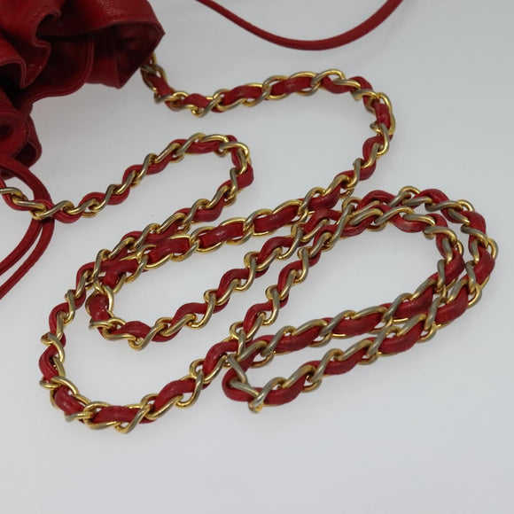 CHANEL Matelasse COCO Mark Chain Shoulder Bag Satin Red Gold CC Auth BA2019