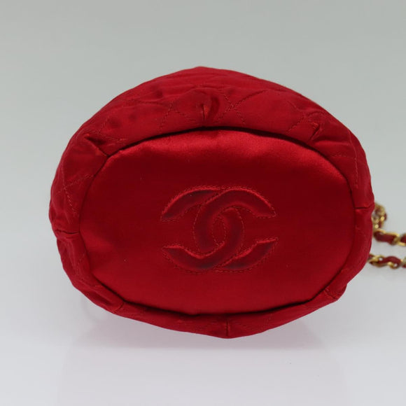 CHANEL Matelasse COCO Mark Chain Shoulder Bag Satin Red Gold CC Auth BA2019