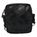CHANEL Sports COCO Mark Shoulder Bag Coated Canvas Black CC Auth BA202-13