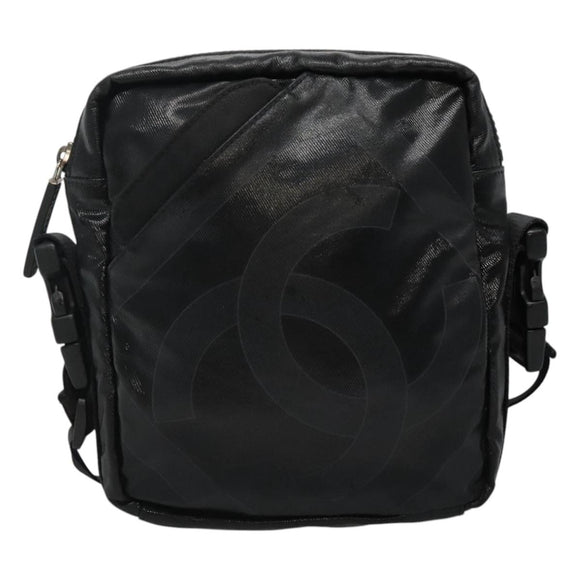 CHANEL Sports COCO Mark Shoulder Bag Coated Canvas Black CC Auth BA202