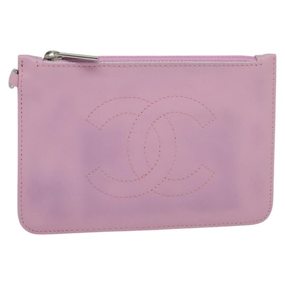 CHANEL Pouch Leather Pink CC Auth BA2026