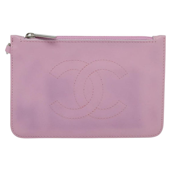 CHANEL Pouch Leather Pink CC Auth BA2026