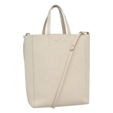 CELINE Hand Bag Leather 2way White Auth BA203