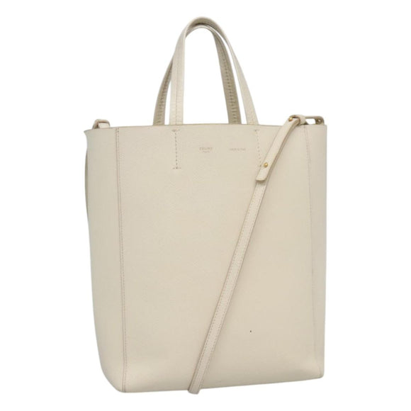 CELINE Hand Bag Leather 2way White Auth BA203