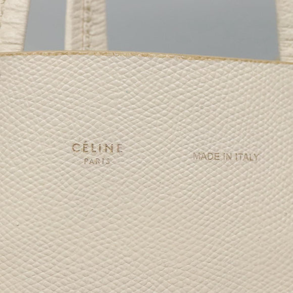 CELINE Hand Bag Leather 2way White Auth BA203