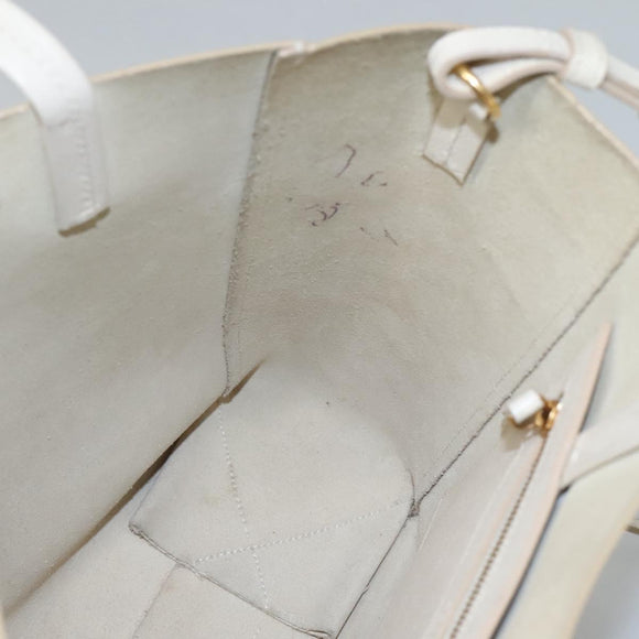 CELINE Hand Bag Leather 2way White Auth BA203
