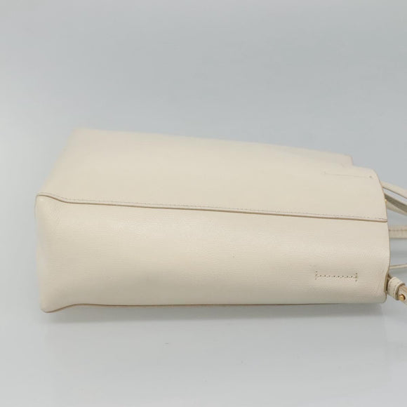 CELINE Hand Bag Leather 2way White Auth BA203