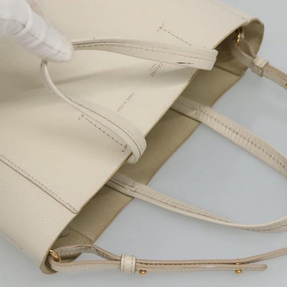 CELINE Hand Bag Leather 2way White Auth BA203