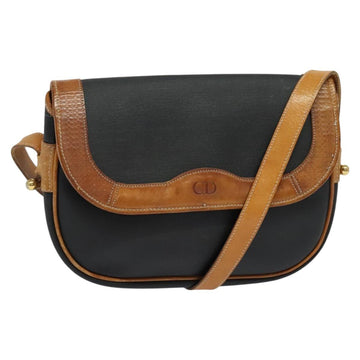 Christian Dior Shoulder Bag Leather Black Gold Auth BA2030