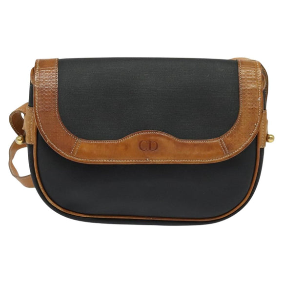 Christian Dior Shoulder Bag Leather Black Gold Auth BA2030