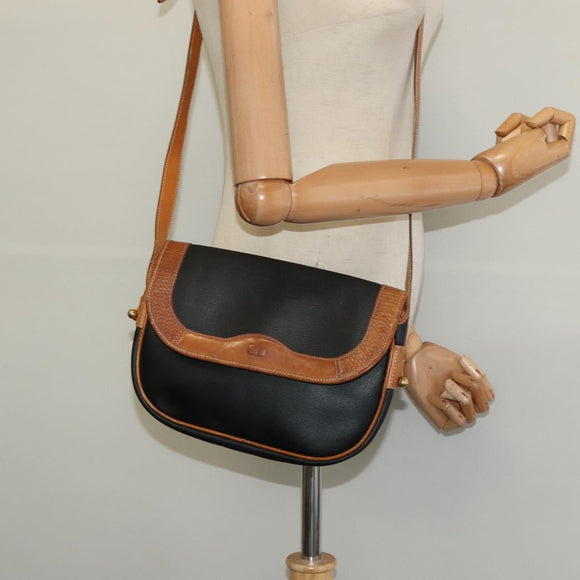 Christian Dior Shoulder Bag Leather Black Gold Auth BA2030