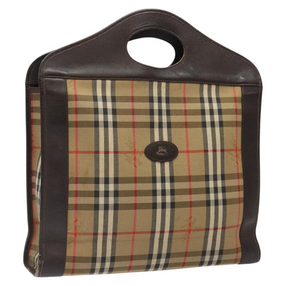 Burberrys Nova Check Hand Bag Canvas Beige Auth BA2031
