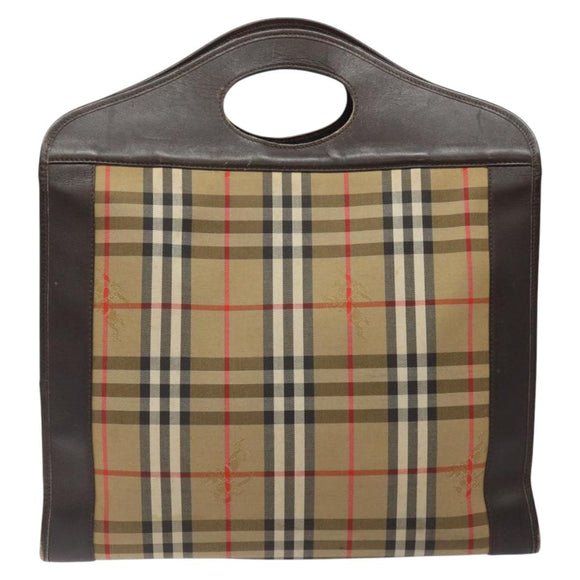 Burberrys Nova Check Hand Bag Canvas Beige Auth BA2031