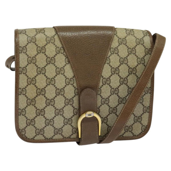 GUCCI GG Supreme Shoulder Bag PVC Beige Gold Auth BA2037