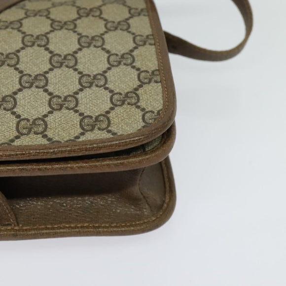 GUCCI GG Supreme Shoulder Bag PVC Beige Gold Auth BA2037