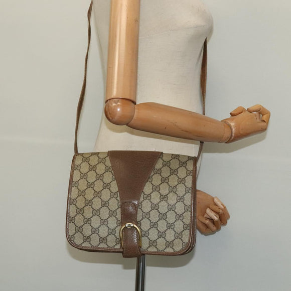 GUCCI GG Supreme Shoulder Bag PVC Beige Gold Auth BA2037