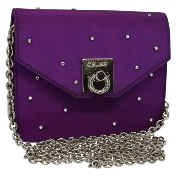 CELINE Chain Shoulder Bag Nylon Purple Auth BA204