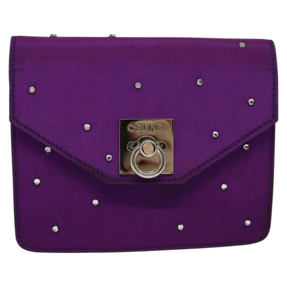 CELINE Chain Shoulder Bag Nylon Purple Auth BA204