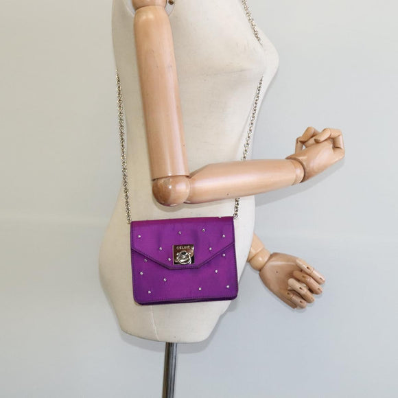 CELINE Chain Shoulder Bag Nylon Purple Auth BA204