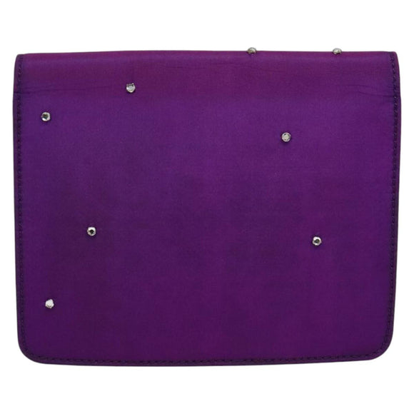 CELINE Schoudertas met ketting Nylon Paars Auth BA204