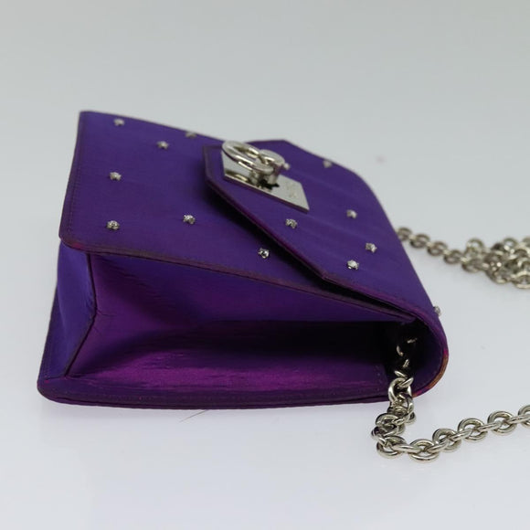 CELINE Schoudertas met ketting Nylon Paars Auth BA204
