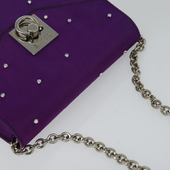 CELINE Chain Shoulder Bag Nylon Purple Auth BA204