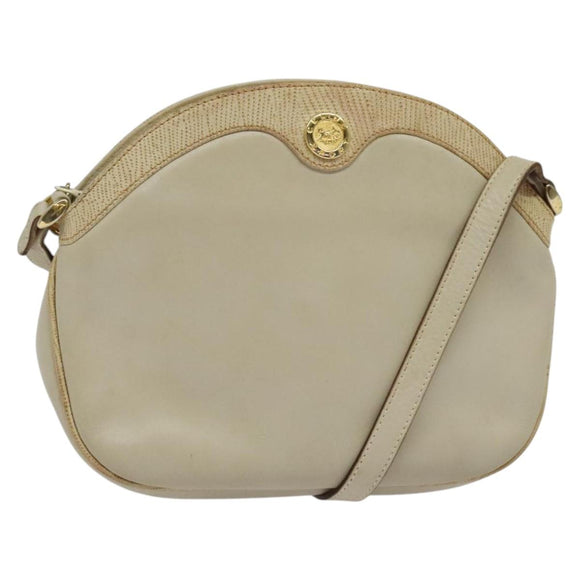 CELINE Shoulder Bag Leather Gold Beige Auth BA2040