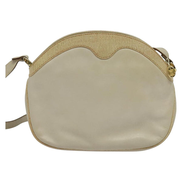 CELINE Shoulder Bag Leather Gold Beige Auth BA2040