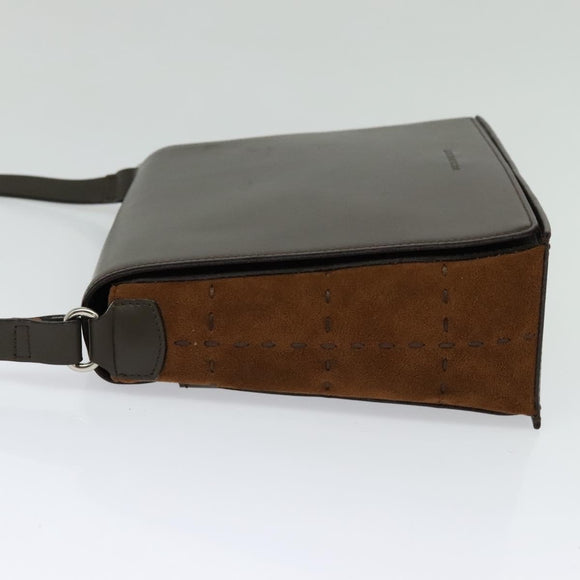 BURBERRY Shoulder Bag Leather Brown Silver Auth BA2042