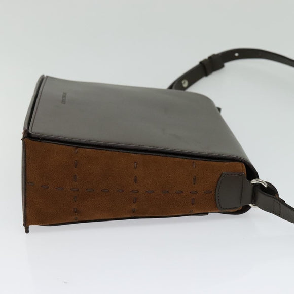 BURBERRY Shoulder Bag Leather Brown Silver Auth BA2042