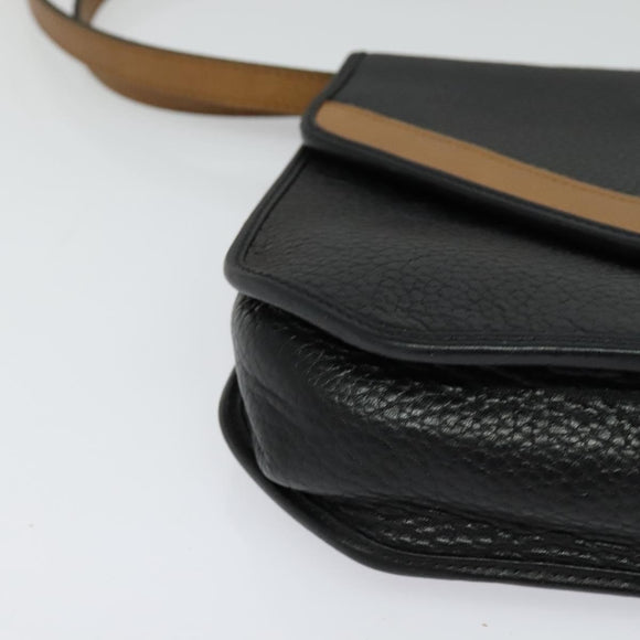 Christian Dior Shoulder Bag Leather Black Gold Auth BA2043