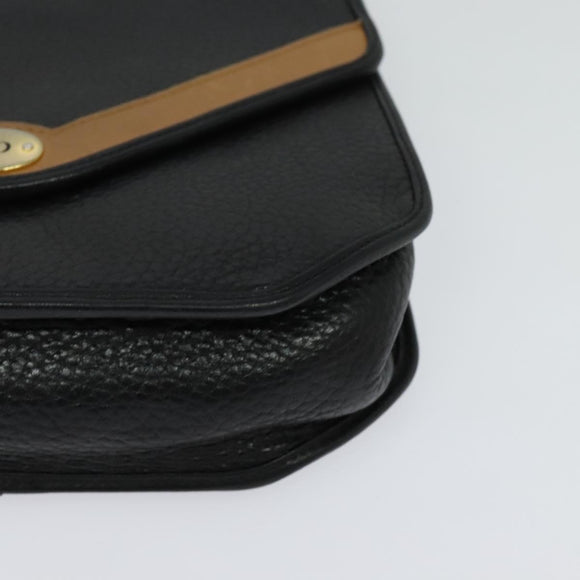 Christian Dior Shoulder Bag Leather Black Gold Auth BA2043