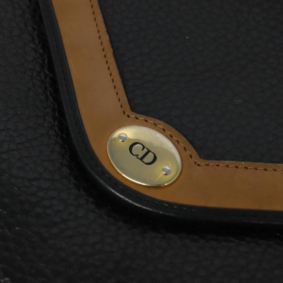 Christian Dior Shoulder Bag Leather Black Gold Auth BA2043