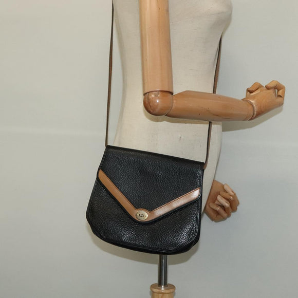 Christian Dior Shoulder Bag Leather Black Gold Auth BA2043