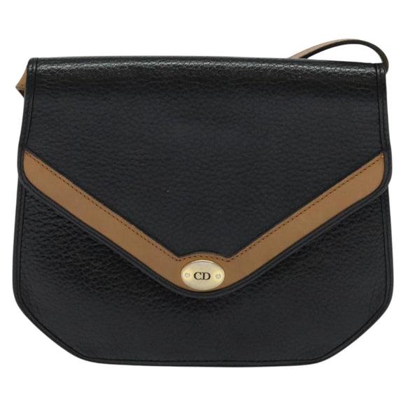 Christian Dior Shoulder Bag Leather Black Gold Auth BA2043