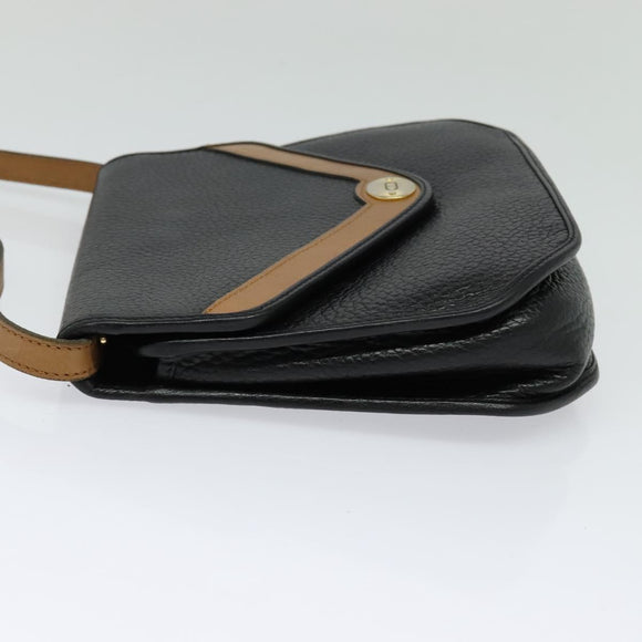 Christian Dior Shoulder Bag Leather Black Gold Auth BA2043
